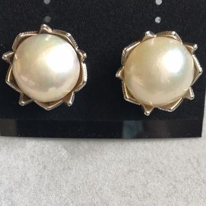 Vintage Mother of Pearl Silver Settings Earrings
